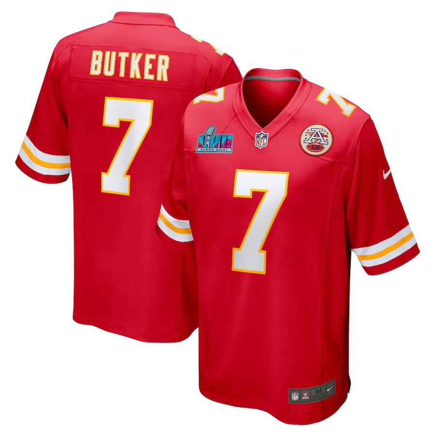 Men Kansas City Chiefs 7 Harrison Butker Nike Red Super Bowl LVII Patch Game NFL Jersey